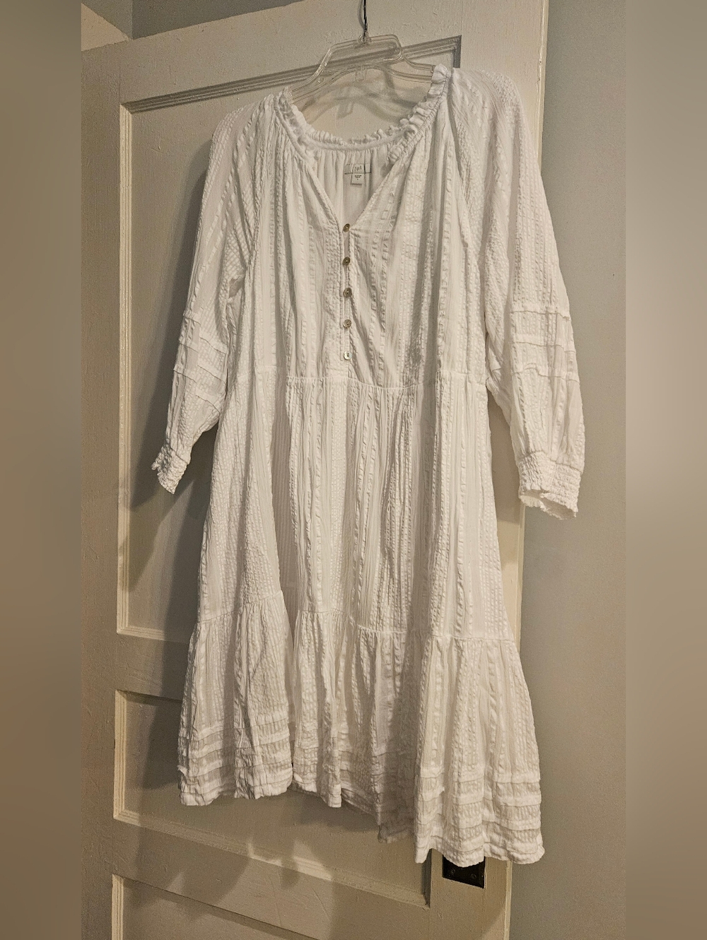 Women's White Button-Front Tiered Peasant Dress By J. Jill, Size Large
